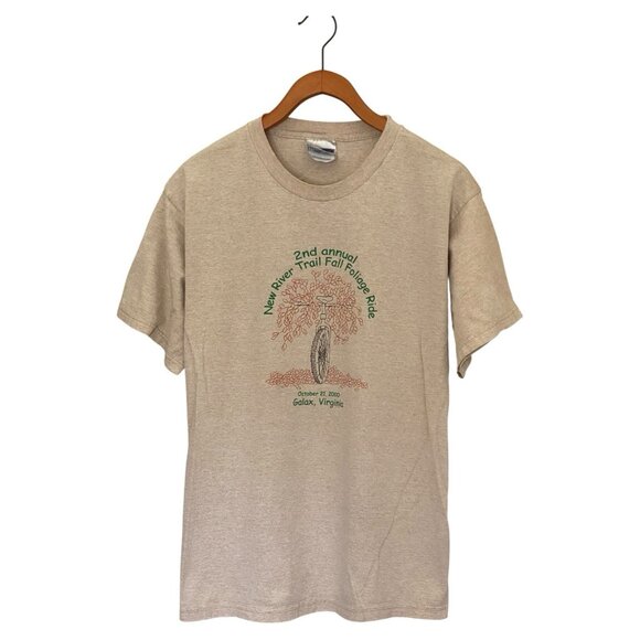 New River Trail Fall Foliage Ride Tan S/S T-Shirt Men's L Galax October 21, 2000 - Picture 1 of 7
